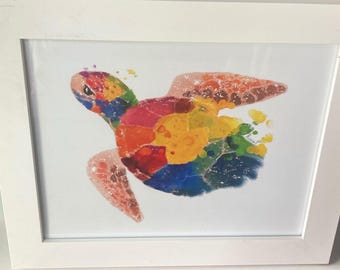 Watercolor Sea Turtle Print Wall Art Print, Coastal Ocean Home Decor, Original Handmade Artwork for Beach House & Turtle Lovers, No Ai