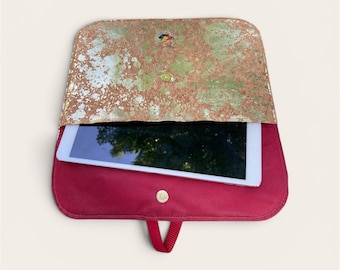 Gold Splash Cork Tablet / iPad / E-reader Sleeve, Lightweight Tech Case with Magnetic Closure, Vegan Gift, Travel Office Essentials