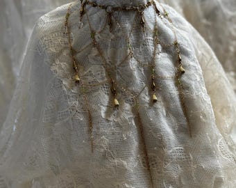 Regal Layered Choker Necklace with Raw Quartz, Peridot, Brass Chain…(READ DESC.)