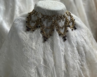 Ornate Victorian Gothic Layered Choker Necklace with Red Tiger Eye…(READ DESC.)