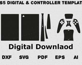 PS5 bundle skin template , Ps5 controller, Playstation 5 Disk Version  Console Template File, cricut , silhouette, Vector cut File