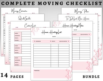 Moving Checklist Bundle | Soft Pink | Complete Moving Planner | Simple Moving Checklist | Moving Guide Printable | Instant Moving Binder