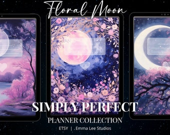 Moon Flowers | Simply Perfect Digital Planner Collection: School & Academic Notebook | 6 Color Templates with 12 Dividers | Hyperlinked