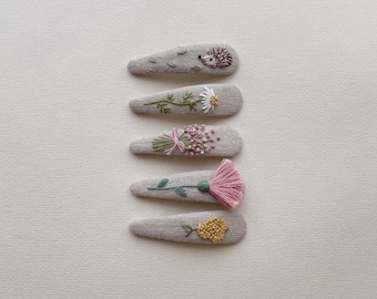 Floral Embroidery Hair Clips, Hand Embroidered Linen Hair Clips, Linen Hair Clips, Girl's Hair Accessories Elegant Floral Embroidery