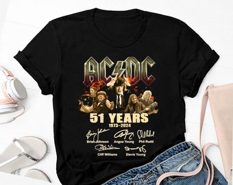 Gráfico 51 años de camiseta AC/DC 1973-2024, camiseta Tour 2024, camiseta exclusiva de ACDC Rock Band Regalos para fans, camiseta Ac/dc Band Tour 2024, camiseta Ac/dc