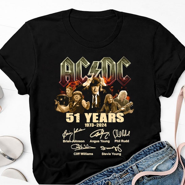 Graphisme Chemise AC/DC 1973-2024 51 ans, Chemise Tour 2024, Chemise emblématique du groupe de rock ACDC, Cadeaux pour les fans, Chemise Ac/dc Band Tour 2024, Chemise Ac/dc