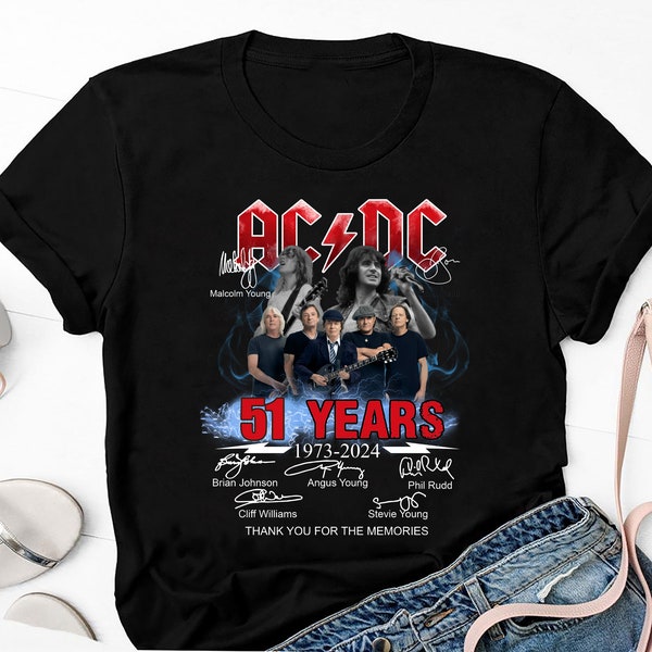 T-shirt firmata ACDC Band 51° anniversario 1973-2023, camicia vintage anni '90 AC/DC Band, maglietta con musica rock, camicia regalo per fan della banda ACDC, tour Acdc