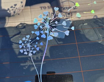 Vinilo adhesivo para coche con forma de corazón y diente de león - Pegatina holográfica para vehículos para mujeres, pegatinas de flores silvestres para coches