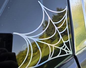 Calcomanías holográficas de telaraña (paquete de 2): vinilo para coche, ventana de Halloween, decoración gótica para coche, esquina de parabrisas.
