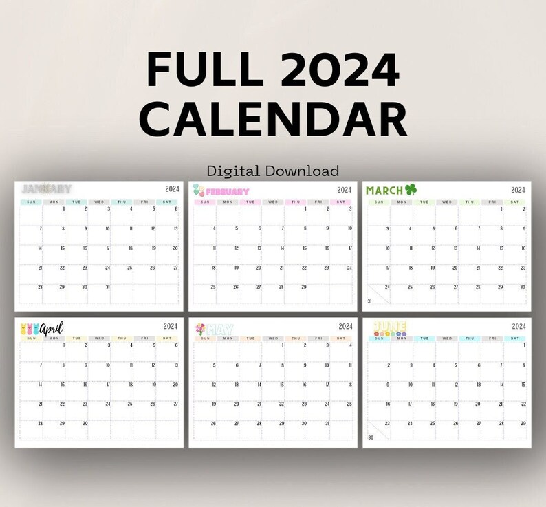 2024 Calendar Monthly Calendar for 2024 Monthly Planner Etsy