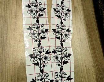 Cherry Blossom Vine Car Decal Matte Black 2 PACK-  Flower Vine Decal for Vehicle Doors, Window Frame Sticker Car Livery Pattern