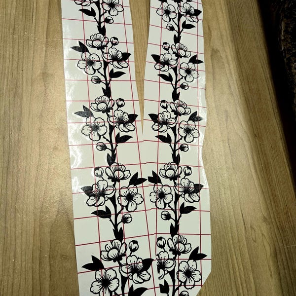 Sticker fleur de cerisier et vigne pour voiture, noir mat, lot de 2 - Sticker fleur de liane pour portières de véhicules, sticker pour cadre de fenêtre, motif livrée de voiture