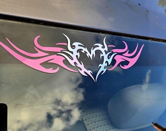 Tribal Style Heart and Wing Car Tramp Stamp, Gothic Metal Style Vinyl Car Decal, 11 by 3.15 Inch