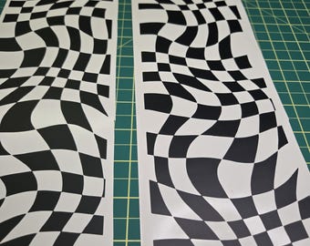 Matte Black Warped Checkerboard B Pillar Decals, Vehicle Door Car Livery Accessory (2 Pack)