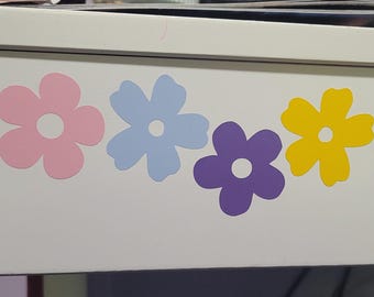 Removable Vinyl Flower Wall Decals - Yellow, Blue, Pink & Purple - Small to Large Sizes, 4 to 28 Pieces, Vibrant Cute Room Decoration