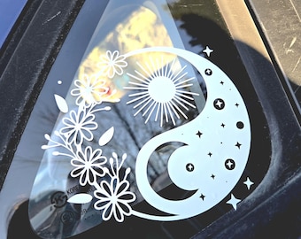Yin and Yang Floral Car Decal for Women, Vinyl Sticker for Vehicle, Boho Style Car Decals