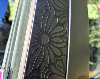 Daisy Pattern Car Decal Matte Black 2 PACK - B Pillar Car Livery Wrap for Vehicle Door Frame, Door Jam Wrap