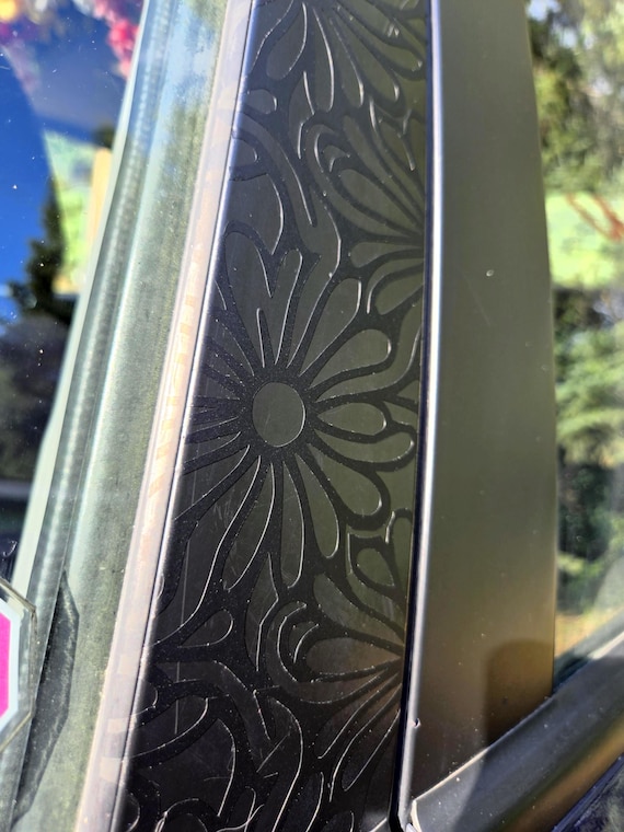 Daisy Pattern Car Decal Matte Black 2 PACK - B Pillar Car Livery Wrap for Vehicle Door Frame, Door Jam Wrap