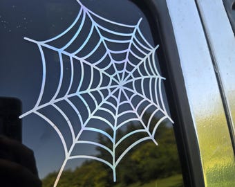 Holographic Spider Web Vinyl Decal 2 Pack - Vinyl Sticker for Car, Window Decal for Halloween
