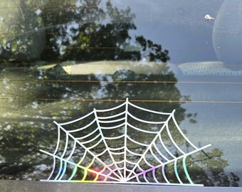 Holographic Spider Web Vinyl Decal 2 Pack - Half Web Vinyl Sticker for Car, Window Decal for Halloween, Goth Car Livery, Windshield Sticker