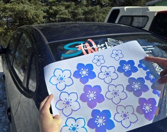 Cherry Blossom Car Decal Set, 18 PC Japanese Sakura Stickers, Vehicle Livery for JDM Vehicle, Holographic Flower Stickers