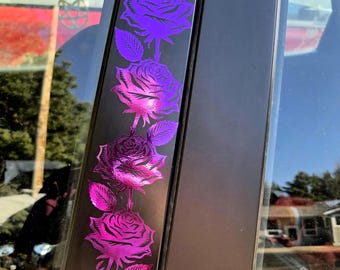 Rose Vine Car Decal Chrome Purple 2 PACK-Roses Sticker for Car or Truck, Flower Vine Decal for Vehicle Door, Window Frame Sticker Car Livery