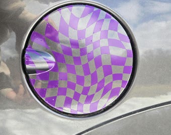Calcomanía para la tapa del depósito de combustible con diseño de tablero de ajedrez deformado, pegatina de vinilo para vehículos, calcomanías para el depósito de gasolina de SUV con diseño de tablero de ajedrez.