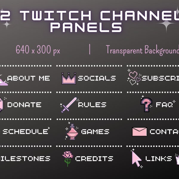 12 Pixel Twitch Channel Panels | For Streaming on Twitch | explower