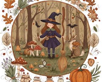 Cottagecore Witch Halloween Design direct to Film Ready to Press Cottagecore Girl Halloween Transfer Cottage Core Halloween Direct To Film