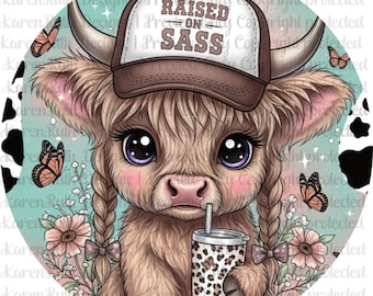 Western Cowgirl Highland Cow Direct to Fill Ready to Press DTF transfer Cute Sassy Cow DTF Trendy Western DTF
