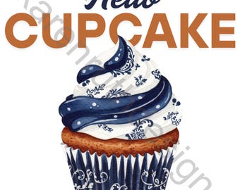 Hello Cupcake DTF Transfer: Victorian Grandmillennial Design