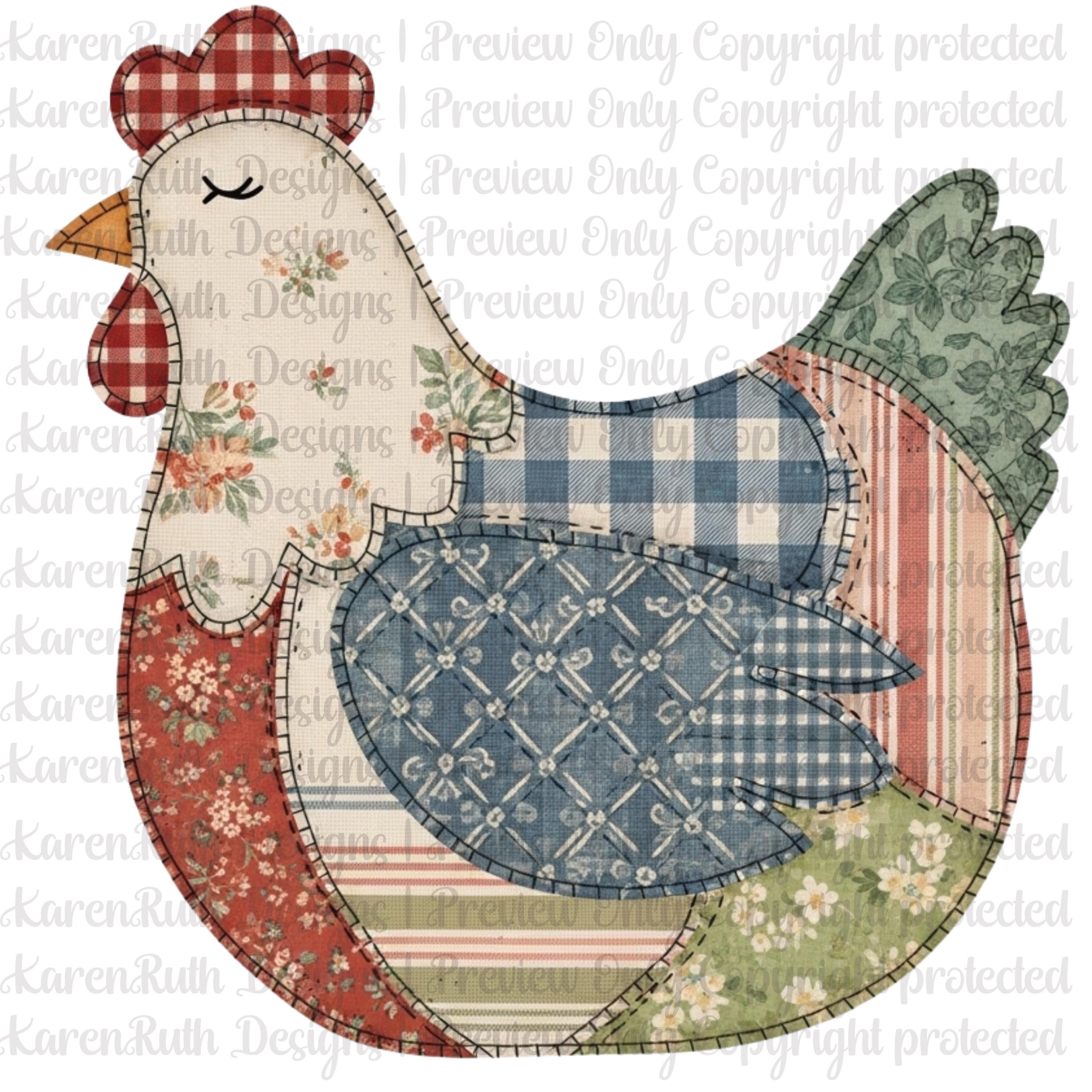 Patchwork Hen DTF Transfer | Farmhouse Chicken Shirt Design | Vintage ...