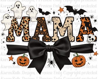 Halloween MAMA DTF Transfer | Spooky Cute Leopard Print Fall Mama Shirt | Ready to Press Halloween Sweatshirt Transfer