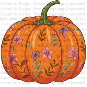 Floral Pumpkin Design is a Direct To Film Ready to Press Transfer, Fall Pumpkin floral shirt Transfer, Fall Autumn Thanksgiving DIY shirt