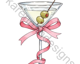 Martini Glass with Bow DTF - Ready to Press Transfer