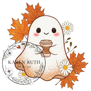 Cute Ghost Coffee Direct to Film Ready to Press Transfer, Halloween Fall, Ghost Sublimation Alternative, Cozy Spooky Ghost Shirt DIY