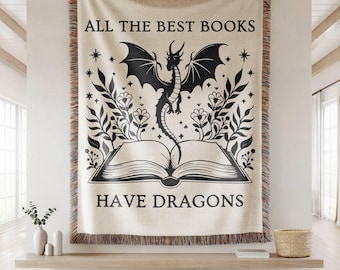 Fantasy Book Lover Woven Blanket Book Blanket Dragon Book Lover Throw Booktok Gift Fantasy Book Club Gift Romantasy Merch Blanket Gift