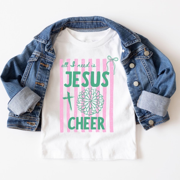 Jesus and Cheer Shirt, Comfort Colors Christian Cheer Youth Tee, Jesus Cheer Tshirt, Faith Cheer, Striped Faith Cheer Coquette