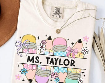 Custom Teacher Shirt, Personalized Name Teacher Tee, Preppy Teacher Shirt, Cute Teacher Gift, Back To School Shirt, Kindergarten Teacher Tee