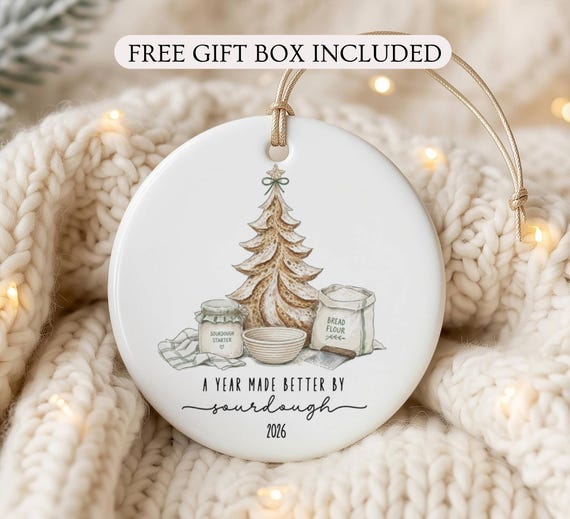 Custom Sourdough Starter Ornament, Personalized Bread Baker Gift, Sourdough Bread Loaf Keepsake,Foodie Christmas Decor, Kitchen Holiday Gift