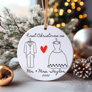 Custom First Christmas as Mr and Mrs Keepsake Ornament, Whimsical Married Ornament, Personalized Couples Christmas Gift, Wedding Gift