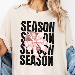 Comfort Colors Football Bow Shirt, Womens Football Tee, Cute Football Season Shirt for Women, Football Mom Shirt, Coquette Football Tee