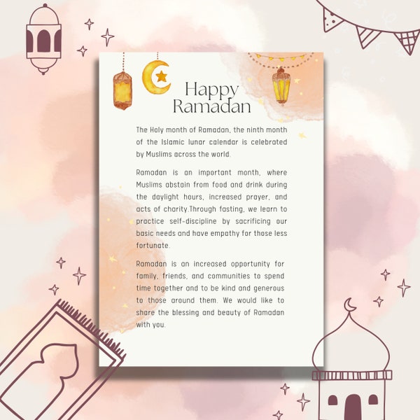 Ramadan Info Card, Ramadan Greeting Cards, 5 x 7 inch Card, Iftar Tray Card, Ramadan Notice Card