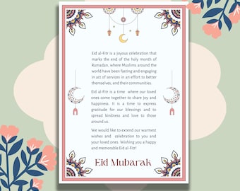 Happy Eid Mubarak Printable Card, Eid Info Card, Eid Al Fitr Digital Card