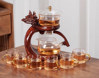 Service à thé kung fu en verre créatif | service à thé automatique en verre | service à thé de fête de thé | Service à thé de Noël | service à thé l'après midi