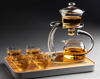 Glass tea set | Creative Kung Fu tea set | Magnetic tea set | Automatic tea making tool for lazy people | Christmas tea set