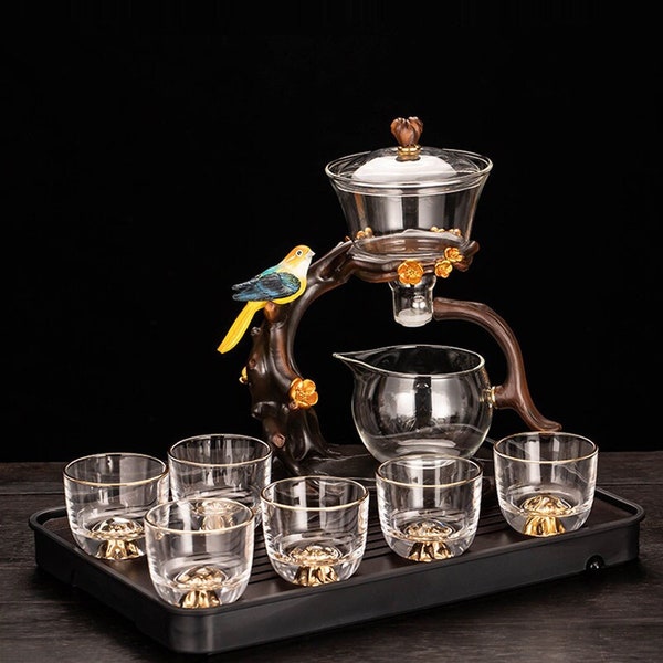 Creative bird glass tea set | Glass automatic tea making artifact | Magnetic tea making set | Tea party tea set | Customized tea set