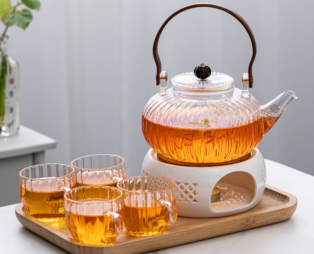 Luxury Afternoon Tea Setglass Flower Tea Kettlecandle Heated Etsy
