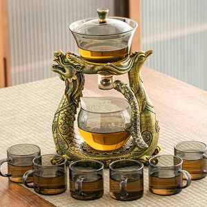 Dragon and Phoenix Automatic Tea Set|Glass Lazy Anti-scalding Tea Pot|Personalised Tea Set|Christmas Gift|New Year Gift