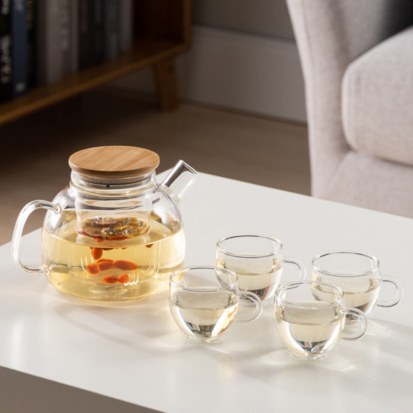 Clear Glass Flower Tea Potcandle Heated Tea Setfruit Tea Pot Etsy